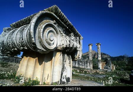 Ruines du temple de Diane ou Artémis en sardes, ancienne ville de l'Empire romain en Turquie moderne Banque D'Images