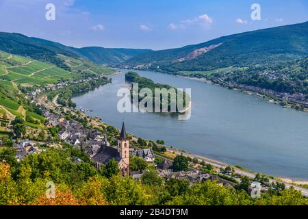 Deutschland, Hessen, Rheingau, Lorch, Ortsansicht Mit Rhein, Insel 'Lorcher Werth' Und Niederheimbach Banque D'Images