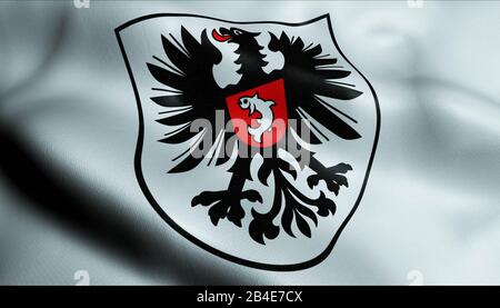 Illustration tridimensionnelle d'un manteau agitant de drapeau d'armes de Gengenbach (pays d'Allemagne) Banque D'Images