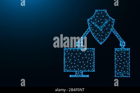 Protection numérique à partir de points et de lignes sur fond bleu foncé, illustration vectorielle polygonale de maillage filaire Cybersecurity Illustration de Vecteur