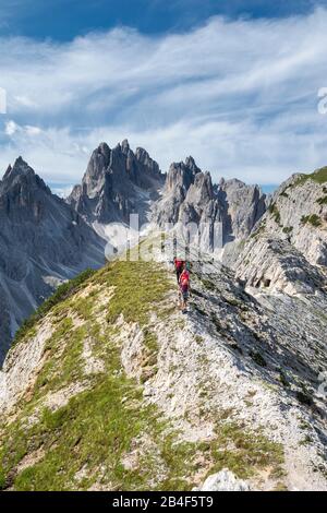 Meurina, Auronzo Di Cadore, Province De Belluno, Vénétie, Italie. Grimpeurs sur le chemin de la via ferrata 'Bonacossa' dans le groupe cadini Banque D'Images