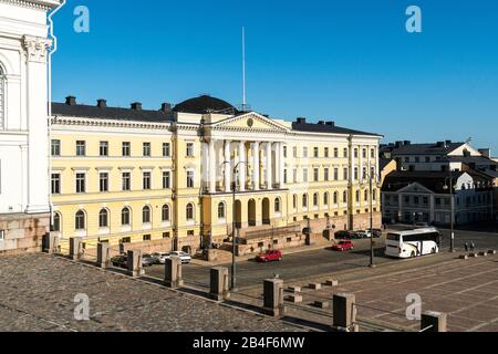 Helsinki, Place Du Sénat, Palais Du Gouvernement Banque D'Images
