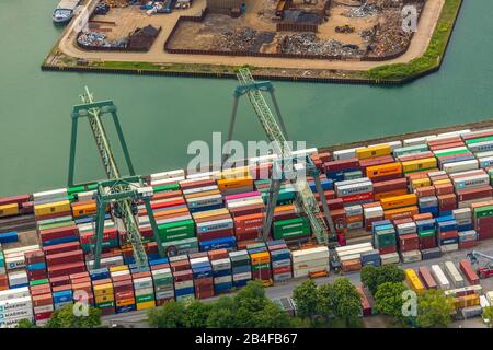 Vue aérienne du port de Dortmund avec terminal à conteneurs au canal Dortmund-Ems, Dortmund, région de la Ruhr, Rhénanie-du-Nord-Westphalie, Allemagne Banque D'Images