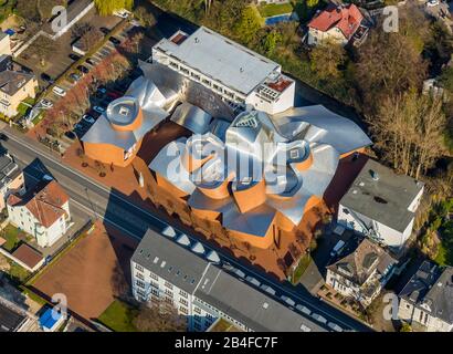 Vue aérienne du musée Marta à Herford, du musée d'art Marta Herford, de l'architecture, du design à Ostwestfalen dans l'État de Rhénanie-du-Nord-Westphalie, Allemagne. Banque D'Images