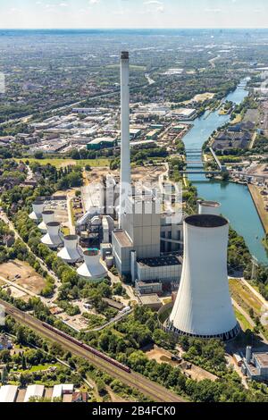 Vue aérienne des travaux de construction de la centrale à gaz et à vapeur (CCGT) de STEAG CHP Herne, Hertener Strasse, centrale à charbon STEAG à Baukau à Herne, Ruhrgebiet, Rhénanie-du-Nord-Westphalie, Allemagne Banque D'Images