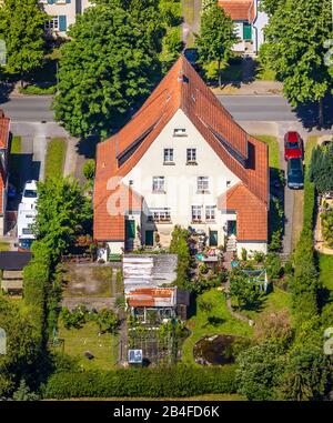 Vue aérienne de la colonie historique des mineurs, la mine abrite le jardin de la ville de Teutoburgia à Herne-Börnig à Herne, dans la région de la Ruhr, dans l'État fédéral Rhénanie-du-Nord-Westphalie, Allemagne. Banque D'Images