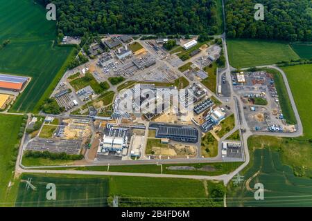 Vue aérienne du chantier de construction de la station compresseur de gaz naturel Open Grid Europe, à Werne, Ruhr, Rhénanie-du-Nord-Westphalie, Allemagne Banque D'Images