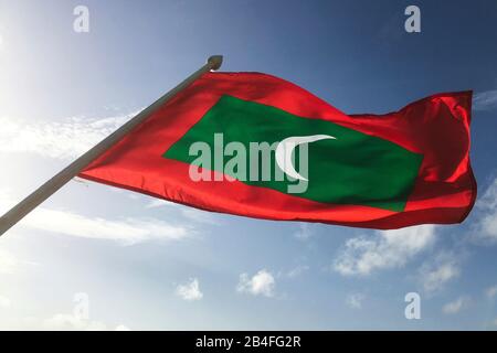 Drapeau Maldives, Maafushi, Maldives, Asie Banque D'Images