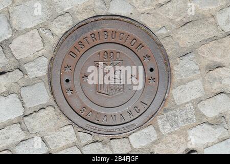 Armoiries sur un Gullideckel, Salamanque, Castille et Leon, Espagne, Europe Banque D'Images