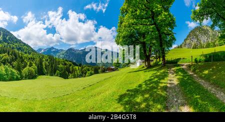 Gerstruben, ancien village agricole de montagne dans la vallée de Dietersbach près d'Oberstdorf, derrière Himmelschrofen, 1791 m, Alpes d'Allgäu, Allgäu, Bavière, Allemagne, Europe Banque D'Images