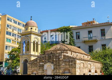 L'église du Pantanassa ou de la Dormition du Theotokos est le bâtiment du Xe siècle sur la place Monastiraki à Athènes, Grèce. Banque D'Images