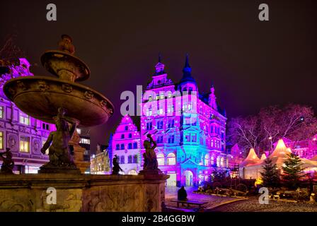 Kohlmarkt, Weihnachtsmarkt, Blaue Stunde, Nacht, Braunschweig, Niedersachsen, Deutschland, Europa Banque D'Images