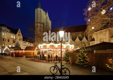 Marché de Noël, heure bleue, nuit, Braunschweig, Basse-Saxe, Allemagne, Europe Banque D'Images