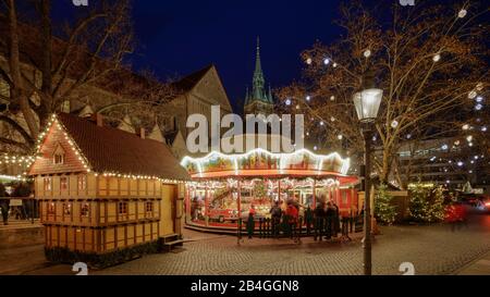 Marché de Noël, heure bleue, nuit, Braunschweig, Basse-Saxe, Allemagne, Europe Banque D'Images