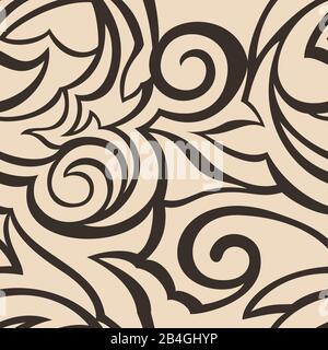 Texture vectorielle de couleur beige isolée sur fond brun. Spirales et formes abstraites cassées. Motif fleuri pour tissus ou emballages. Ornement avec Illustration de Vecteur