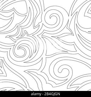 Texture vectorielle de couleur noire isolée sur fond blanc spirales et formes abstraites cassées. Motif fleuri pour tissus ou emballages. Ornement dans Illustration de Vecteur