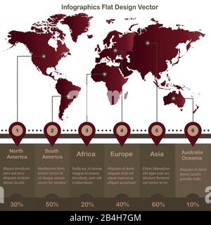 Infographies cartes du monde et continents individuels vectoriels Illustration de Vecteur