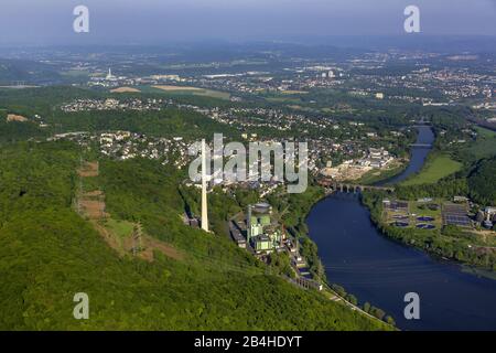 Cuno centrale électrique du lac ENERVIE AG Harkort et ville de Herdecke, 05.05.2014, vue aérienne, Allemagne, Rhénanie-du-Nord-Westphalie, Ruhr Area, Herdecke Banque D'Images