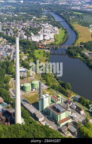 Cuno centrale électrique du lac ENERVIE AG Harkort et ville de Herdecke, 08.07.2013, vue aérienne, Allemagne, Rhénanie-du-Nord-Westphalie, Ruhr Area, Herdecke Banque D'Images