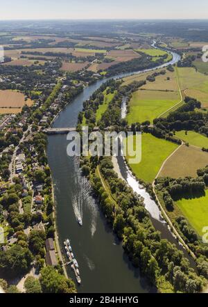 , rivière Ruhr à Muelheim avec péninsule, 05.09.2013, vue aérienne, Allemagne, Rhénanie-du-Nord-Westphalie, région de la Ruhr, Muelheim/Ruhr Banque D'Images