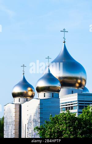 Centre spirituel et culturel russe orthodoxe, les dômes d'oignons dorés de la cathédrale orthodoxe russe, Paris, France, Europe Banque D'Images