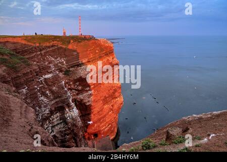 Falaise du nord-ouest avec phare et tour de transmission sur l'Oberland, Heligoland, baie d'Heligoland, Golfe allemande, île de la mer du Nord, Mer du Nord, Schleswig-Holstein, Allemagne Banque D'Images
