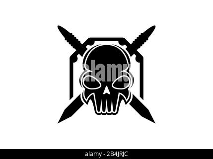 Modèle de logo Skull Warrior noir sur fond blanc Illustration de Vecteur