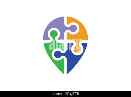 Modèle de conception de symbole de symbole de l'emplacement du puzzle, Icône du logo Puzzle point Illustration de Vecteur