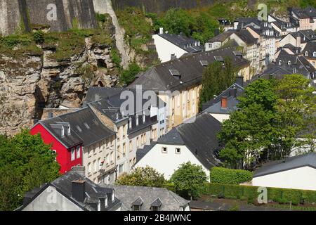 Vieilles maisons résidentielles, vallée de l'Alzette, raison de la ville basse, Luxembourg, Luxembourg, Europe Banque D'Images