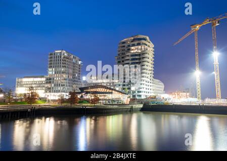 Allemagne, Hambourg, vue sur la tour Marco Polo, grand chantier, gratte-ciel, Hafencity, Port de Hambourg. Banque D'Images