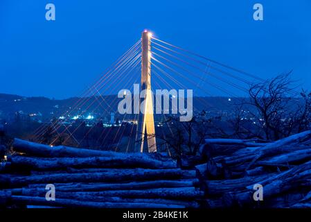 Allemagne, Saxe, Niederwartha, Elbe Bridge Niederwartha près de Dresde, pont suspendu par câble, depuis décembre 2011 en opération. Banque D'Images