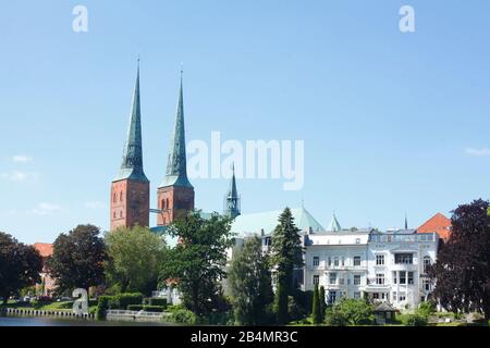 Cathédrale De Lübeck, Mühlenteich, Lübeck, Schleswig-Holstein, Allemagne, Europe Banque D'Images