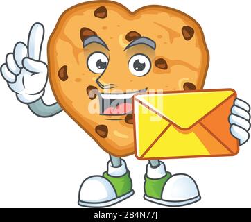 Les mignons jetons au chocolat sur le visage adorent le motif mascotte qui contient une enveloppe Illustration de Vecteur