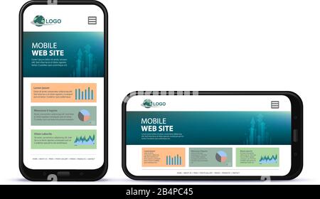 Conception de site Web réactif avec écran vertical et horizontal de téléphone mobile Illustration de Vecteur