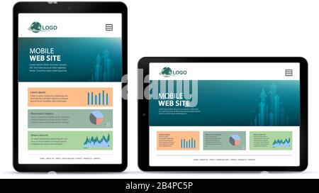 Écran vertical et horizontal de tablette avec Responsive Website Design Illustration de Vecteur