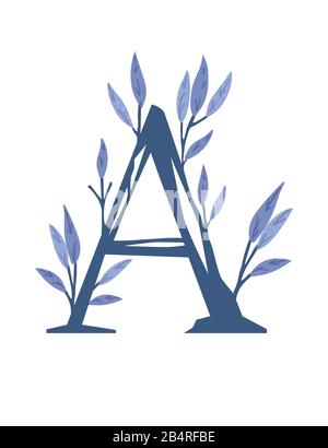 Lettre UN arbre dessiné à la main branches avec feuilles fleurs botaniques fleurs floral dessiné à la main style scandinave art design élément plate illustration vectorielle. Illustration de Vecteur