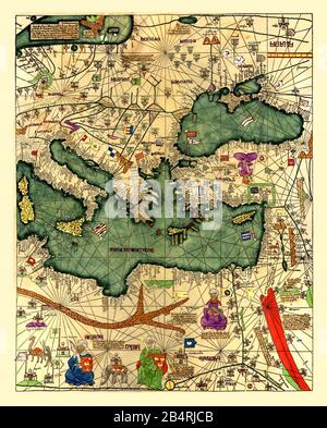 Carte Ancienne montrant l'Europe et l'Afrique du Nord à partir de la chambre 1375 Banque D'Images