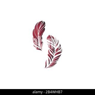 Deux plumes rouges logo gadient isolé Illustration de Vecteur