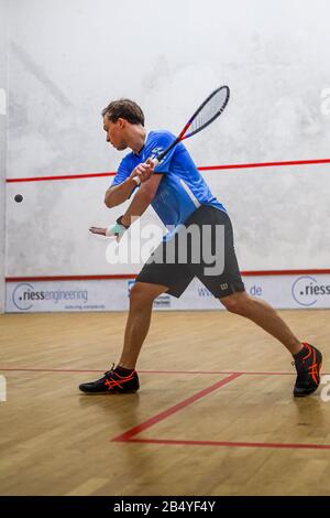 Karlsruhe, Allemagne. 7 mars 2020. Andreas Dietzsch tourne son dos. GES/squash/Bundesliga: 1. SC Karlsruhe - Moskitos Waiblingen, 7 mars 2020 | usage international crédit: DPA/Alay Live News Banque D'Images