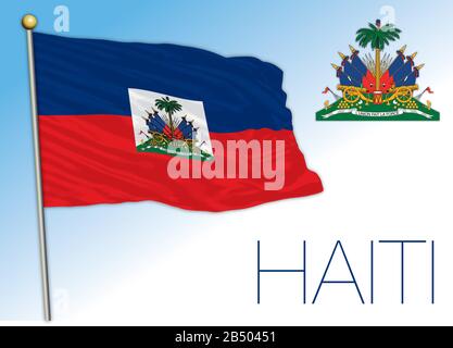 Haïti drapeau national officiel et armoiries, amérique centrale, illustration vectorielle Illustration de Vecteur