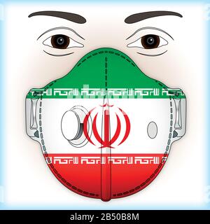 Masque antiviral pour la protection antivirus avec le drapeau iranien, illustration vectorielle Illustration de Vecteur