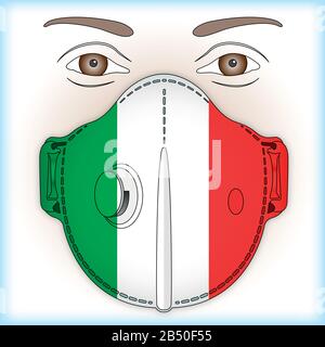 Masque antiviral pour la protection antivirus avec drapeau italien, illustration vectorielle Illustration de Vecteur