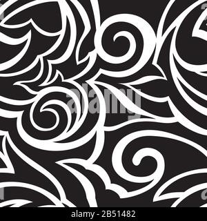 Texture vectorielle de couleur noire isolée sur fond blanc spirales et formes abstraites cassées. Motif fleuri pour tissus ou emballages. Ornement avec Illustration de Vecteur