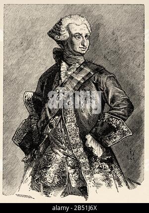 Portrait du roi Carlos III d'Espagne, appelé politicien ou meilleur maire de Madrid (Madrid 1716 - Madrid 1788), était duc de Parme et de Plasencia Banque D'Images