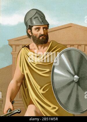 Portrait de lithographie de couleur ancienne. Themistocles (c. 525-460 av. J.-C.) était un politicien et général athénien au début de la démocratie athénienne. Sélectionnez Banque D'Images