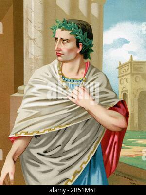 Portrait de lithographie de couleur ancienne. Gaius Julius César ou Gaius Julius César (100-44 av. J.-C.) Était un roman politique et militaire du premier siècle. C. membre de Banque D'Images