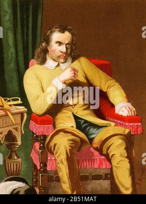 Portrait de lithographie de couleur ancienne. Oliver Cromwell (Huntingdon 1599 - Londres 1658), leader politique et militaire anglais. Il a transformé l'Angleterre en un repub Banque D'Images