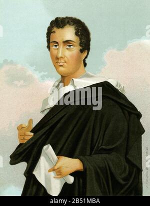 Portrait de lithographie de couleur ancienne. George Gordon Byron, baron de Byron (Londres 1788 - Mésolongi, Grèce 1824), connu sous le nom de Lord Byron, était poète De La Bri Banque D'Images