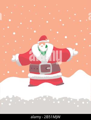 Illustration vectorielle dessinée à la main ou dessin du Père Noël dans la neige Illustration de Vecteur