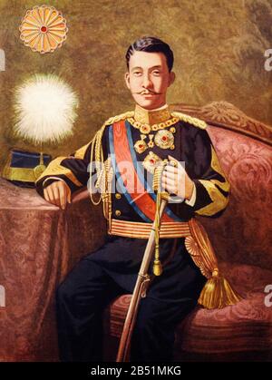 Portrait couleur de Yoshiito (Tokyo 1879 - Hayama 1926), connu sous le nom de Taishō Tennō, était l'empereur No 123 du Japon. Première Guerre mondiale illustrée par Augusto Ri Banque D'Images